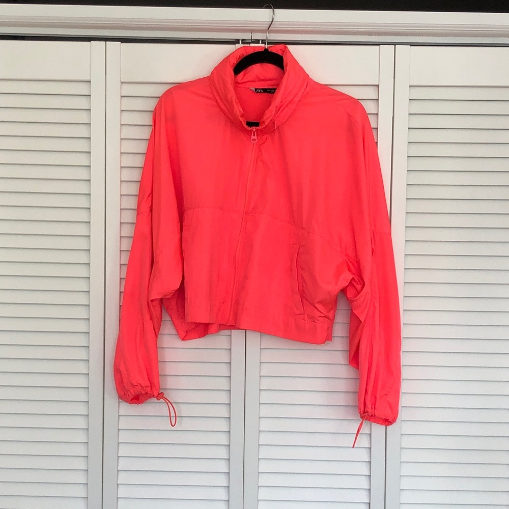 Zara Neon Pink Crop Windbreaker Jacket